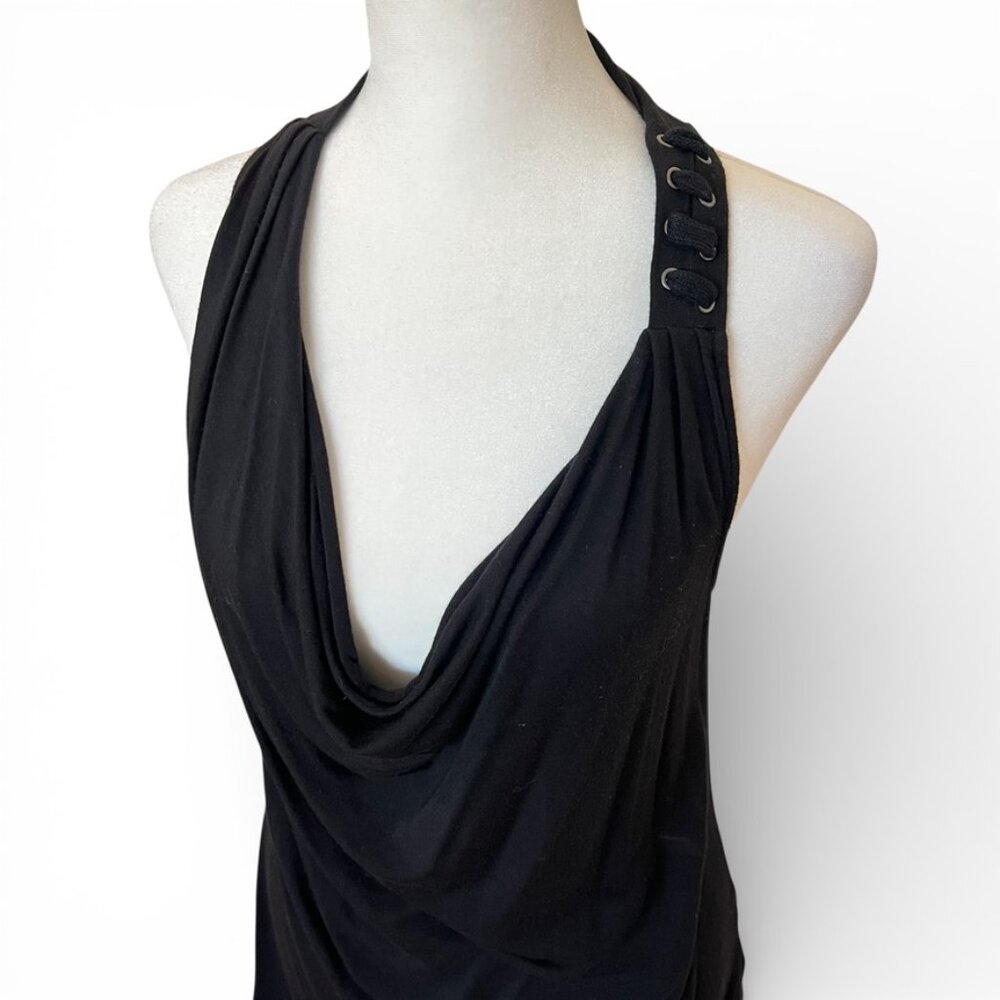 Ella Moss Y2K  Black Cowl Neck Racerback Top Asymmetrical Halter S - Picture 5 of 11